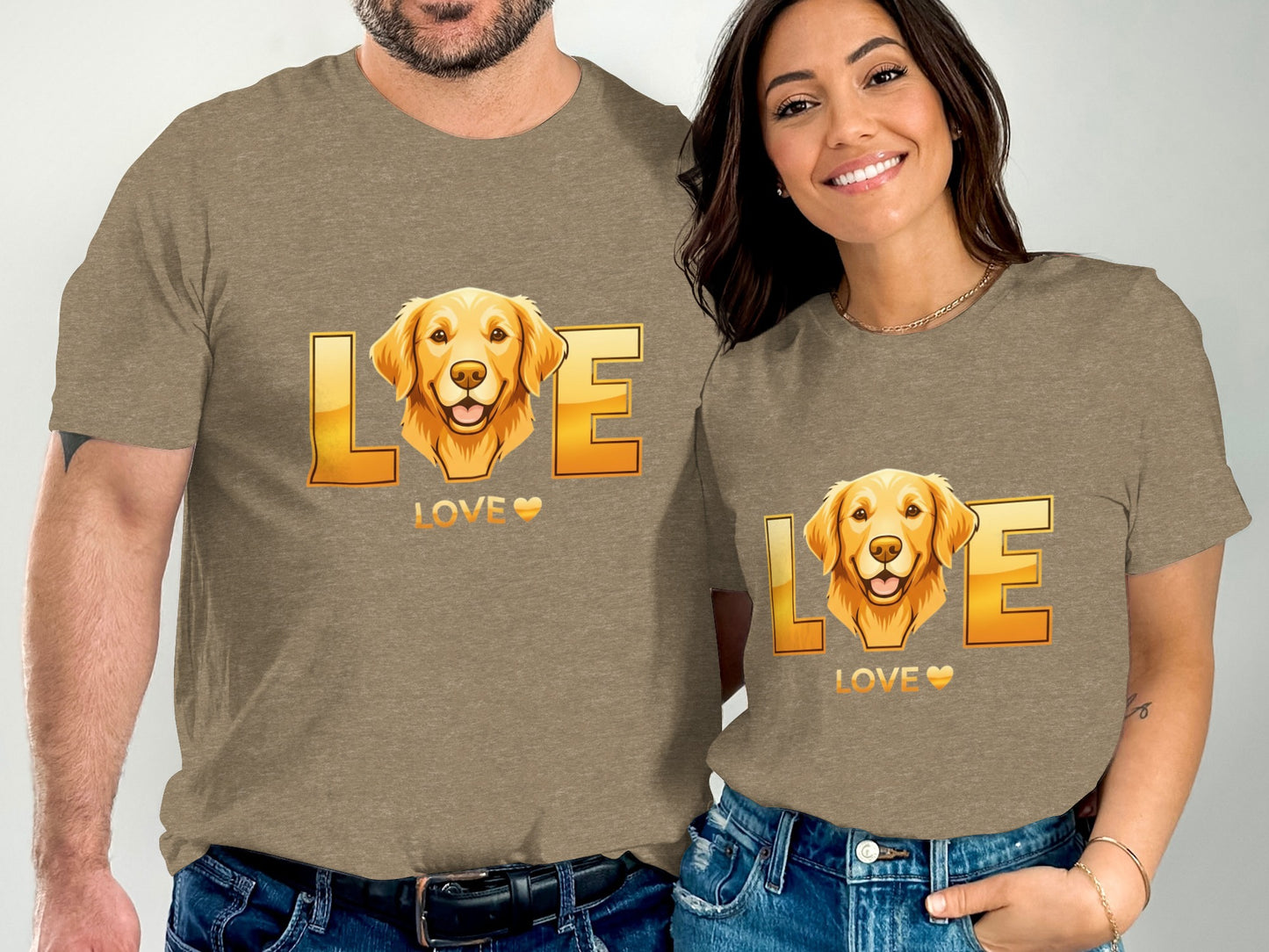 Golden Retriever Dog With Love Letters Design T-Shirts