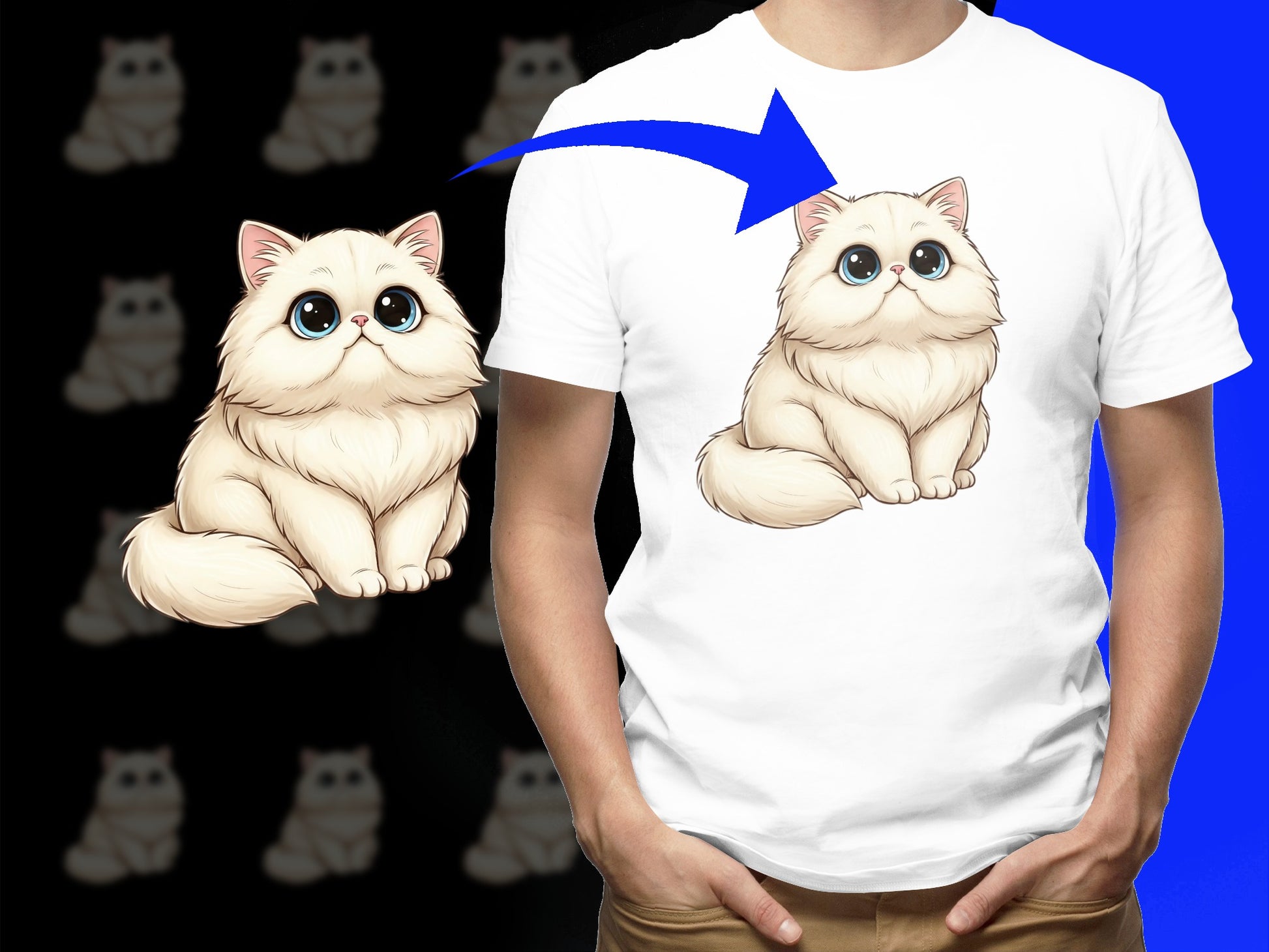 Cute Cat T-Shirt, Adorable Fluffy White Cat Graphic Tee, Unisex Cotton Shirt, Animal Lover Gift