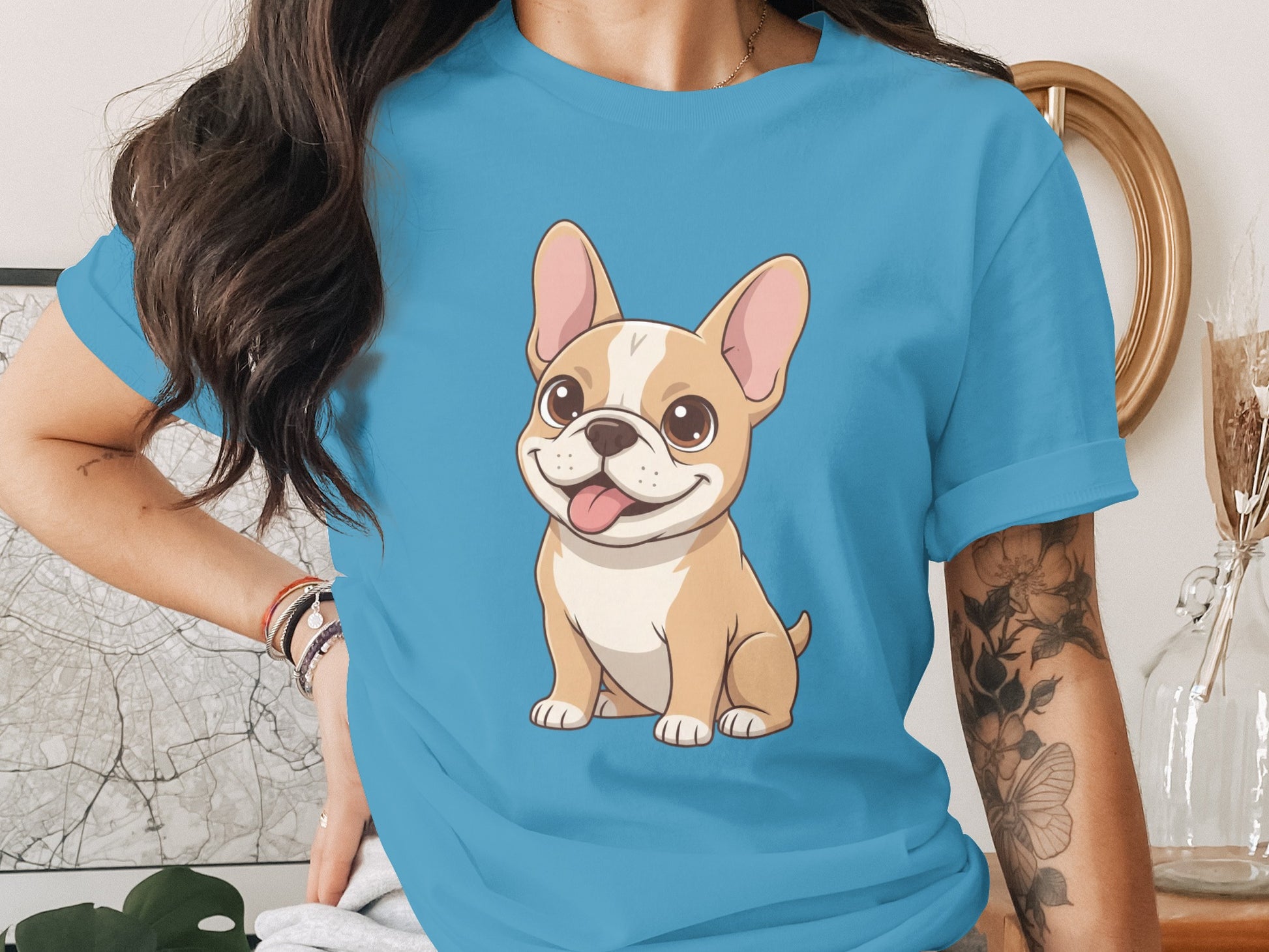 Cute Cartoon French Bulldog Graphic T-Shirt