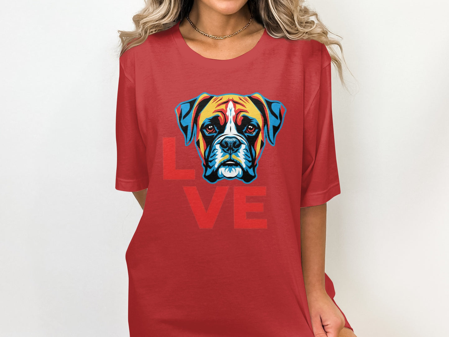 Love Boxer Dog Print Red Casual T-Shirt product type