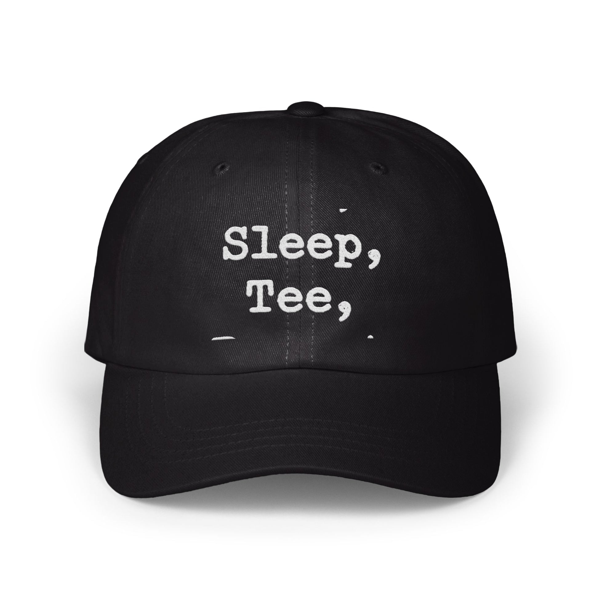 Sleep Tee Black Hat with Text Design