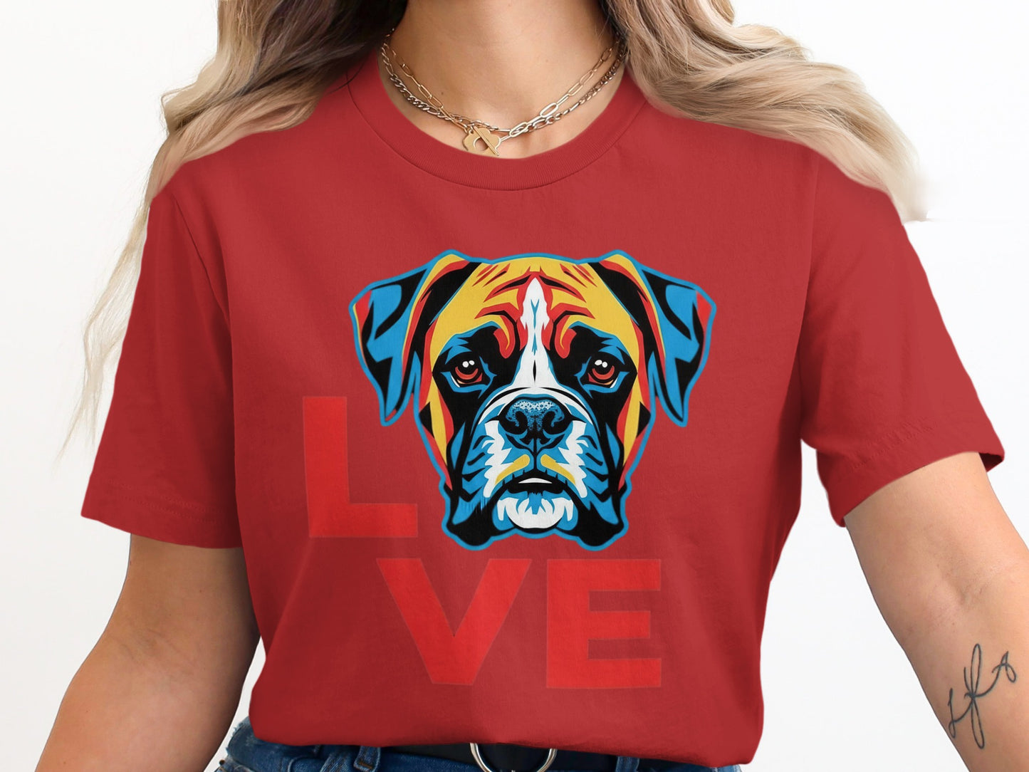 Colorful Boxer Dog Graphic Love Print Shirt product type
