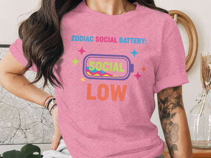 Zodiac Social Battery Low Graphic T-Shirt