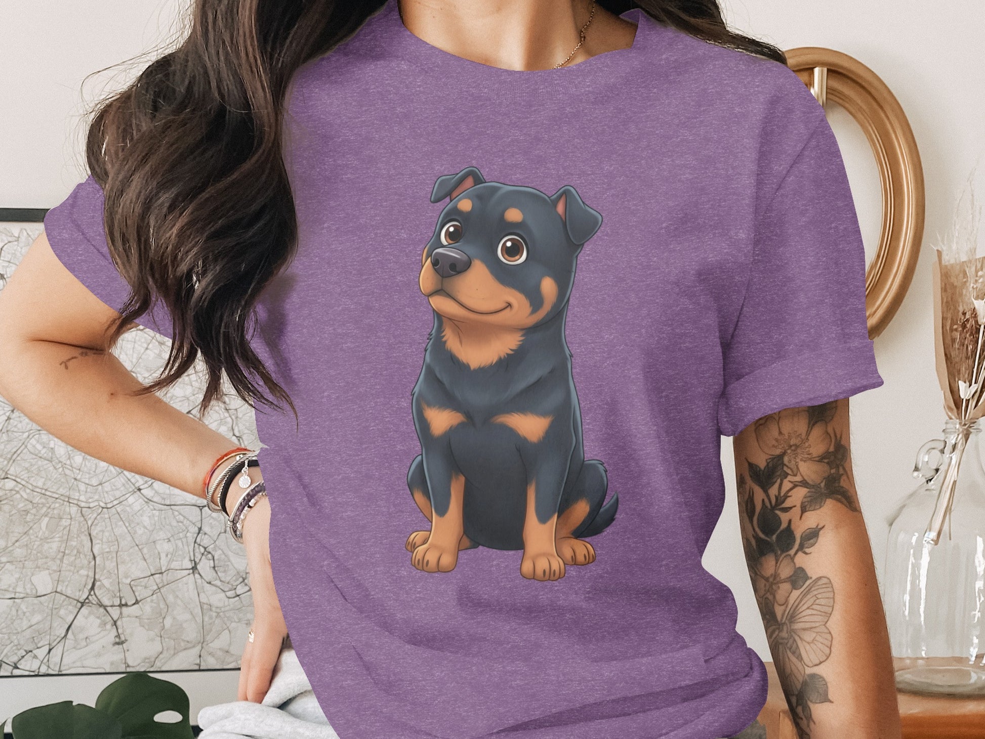 Adorable Cartoon Rottweiler on Purple Shirt Product