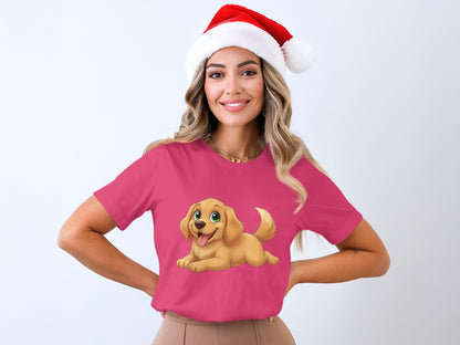 Festive Pink Shirt with Happy Cartoon Puppy Design
