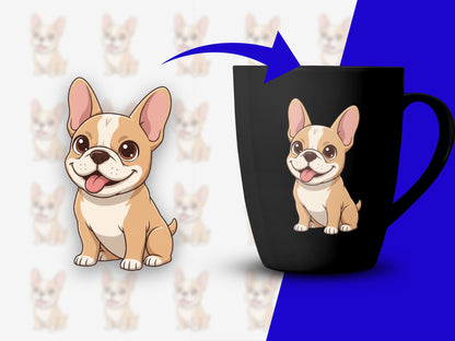 Cute French Bulldog Mug, Cartoon Frenchie Coffee Cup, Dog Lover Gift, Animal Themed Kitchenware, Black Ceramic Mug