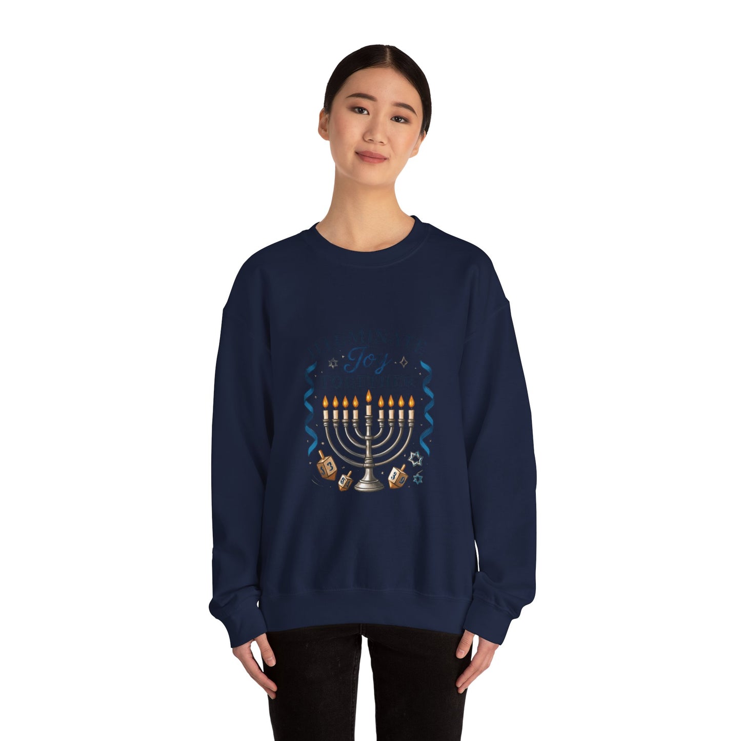 Hanukkah Sweatshirt - "Illuminate Joy Together" Menorah & Dreidel Holiday Crewneck