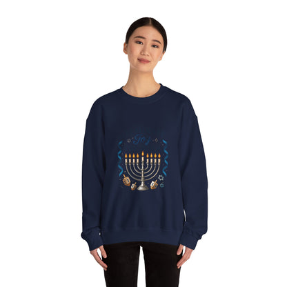 Hanukkah Sweatshirt - "Illuminate Joy Together" Menorah & Dreidel Holiday Crewneck