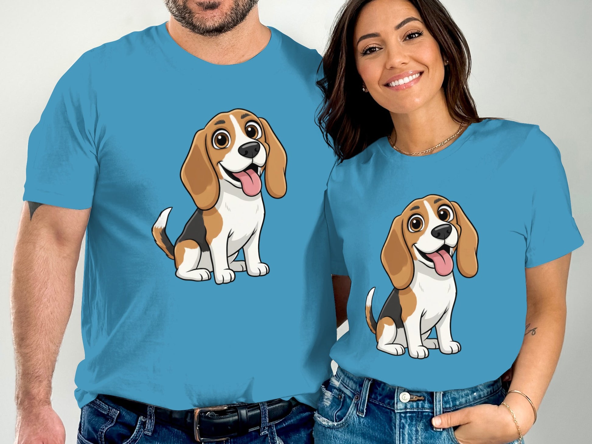 Adorable Cartoon Dog Print Blue T-Shirt