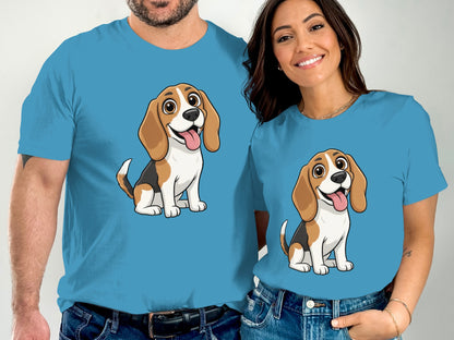 Adorable Cartoon Dog Print Blue T-Shirt