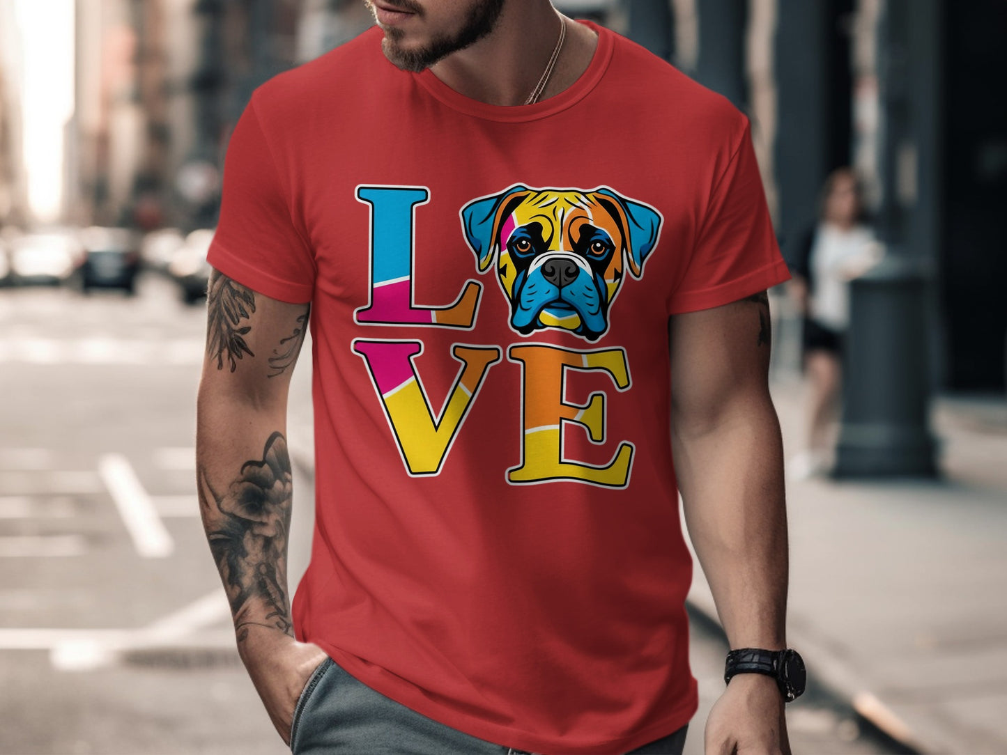Boxer Dog Portrait LOVE Colorful Design Unique T-Shirt