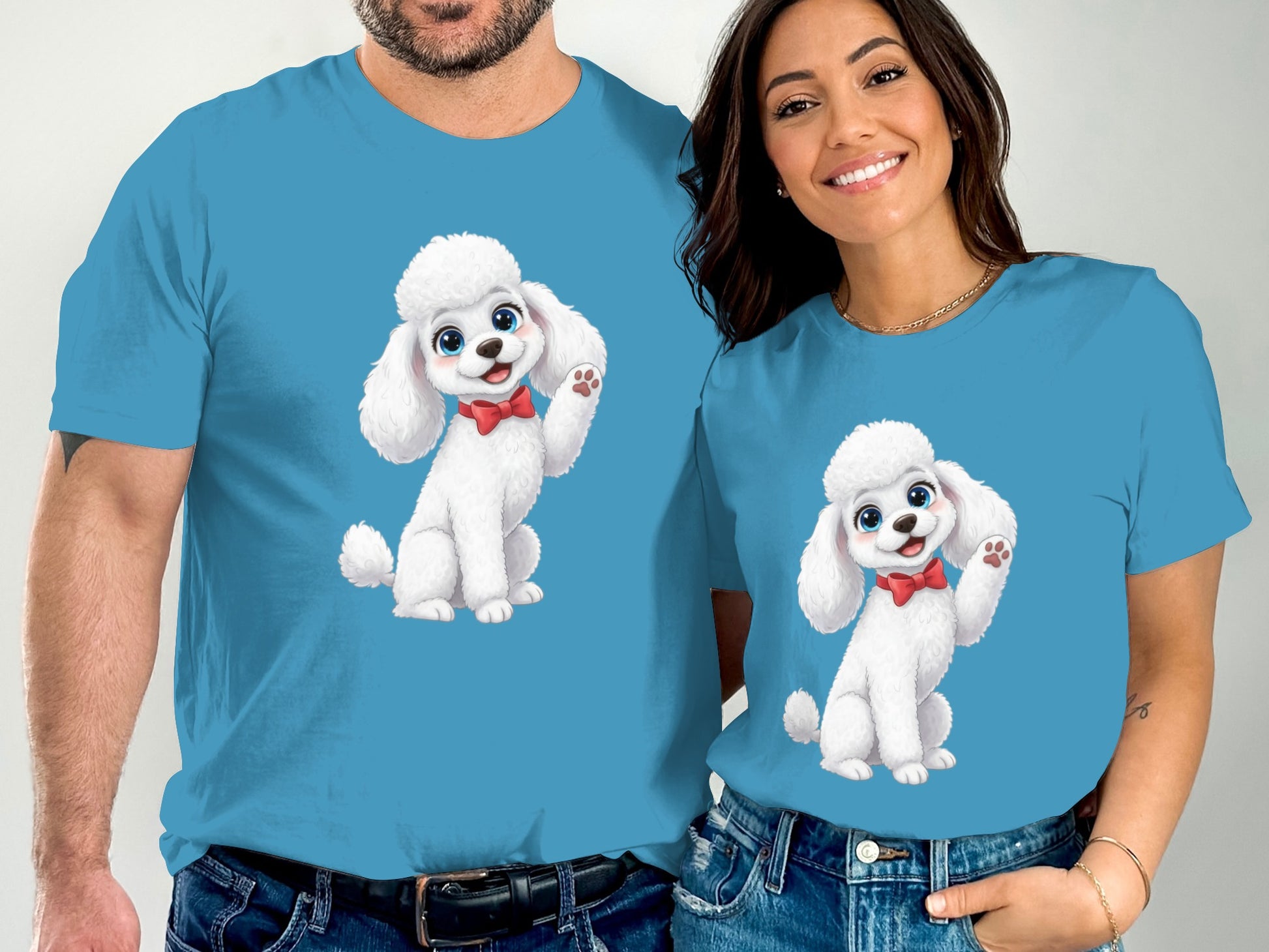 Adorable White Poodle in Red Bow Tie Design Shirt