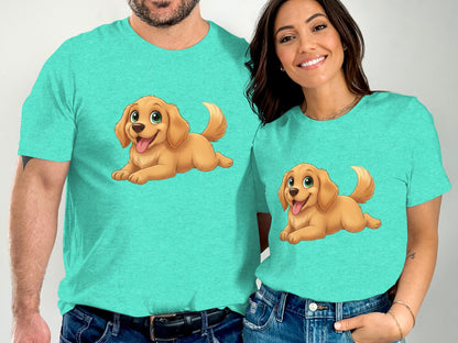 Cute Playful Dog Graphic Teal Matching Shirt Product