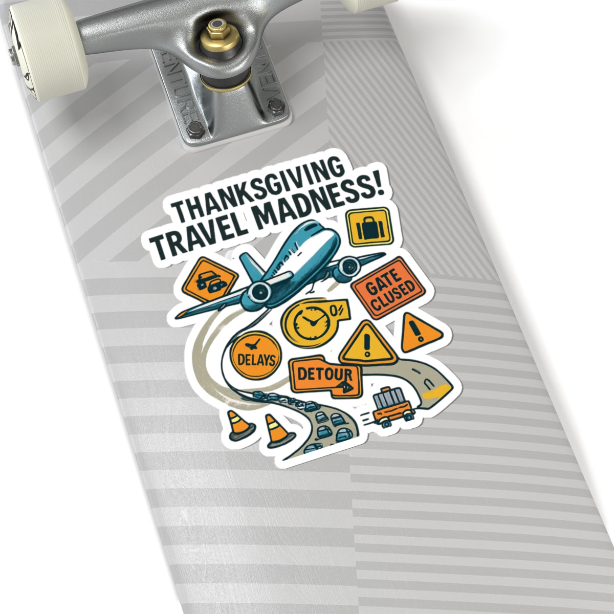 Thanksgiving Travel Madness Sticker — Funny Holiday Travel Plane & Road Delay Kiss-Cut Sticker
