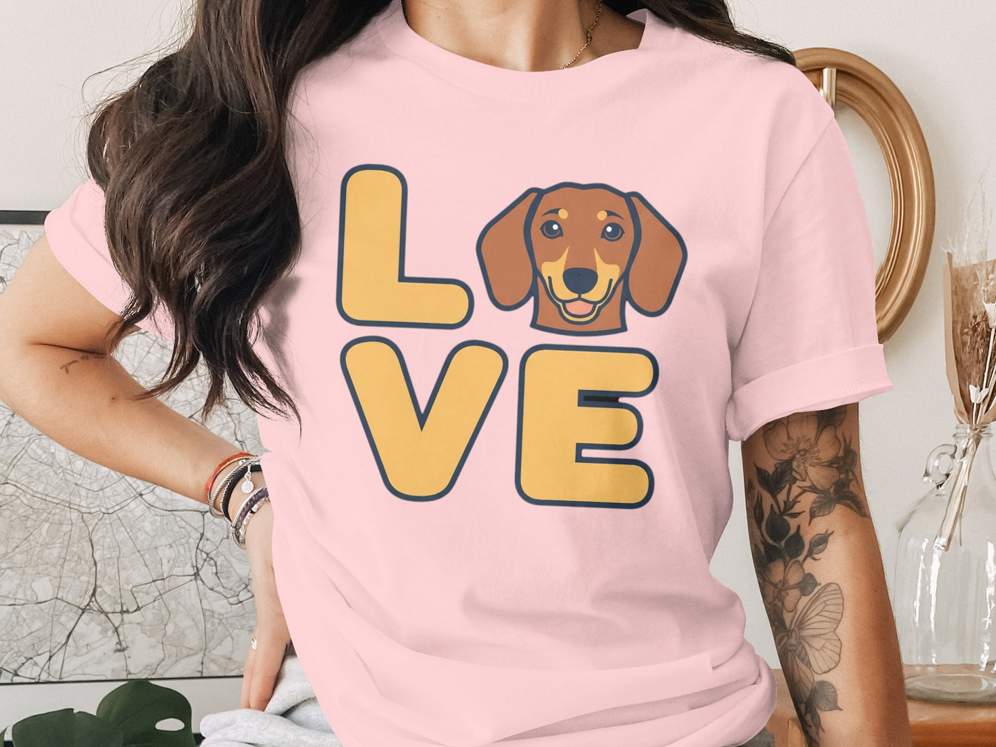 Love with Dachshund Dog Face Graphic T-shirt product type