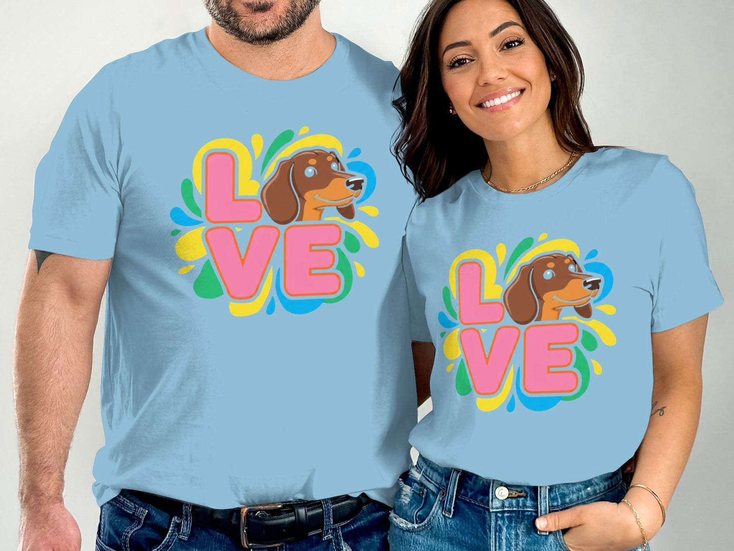 Colorful Love Dachshund Print Matching Shirts product