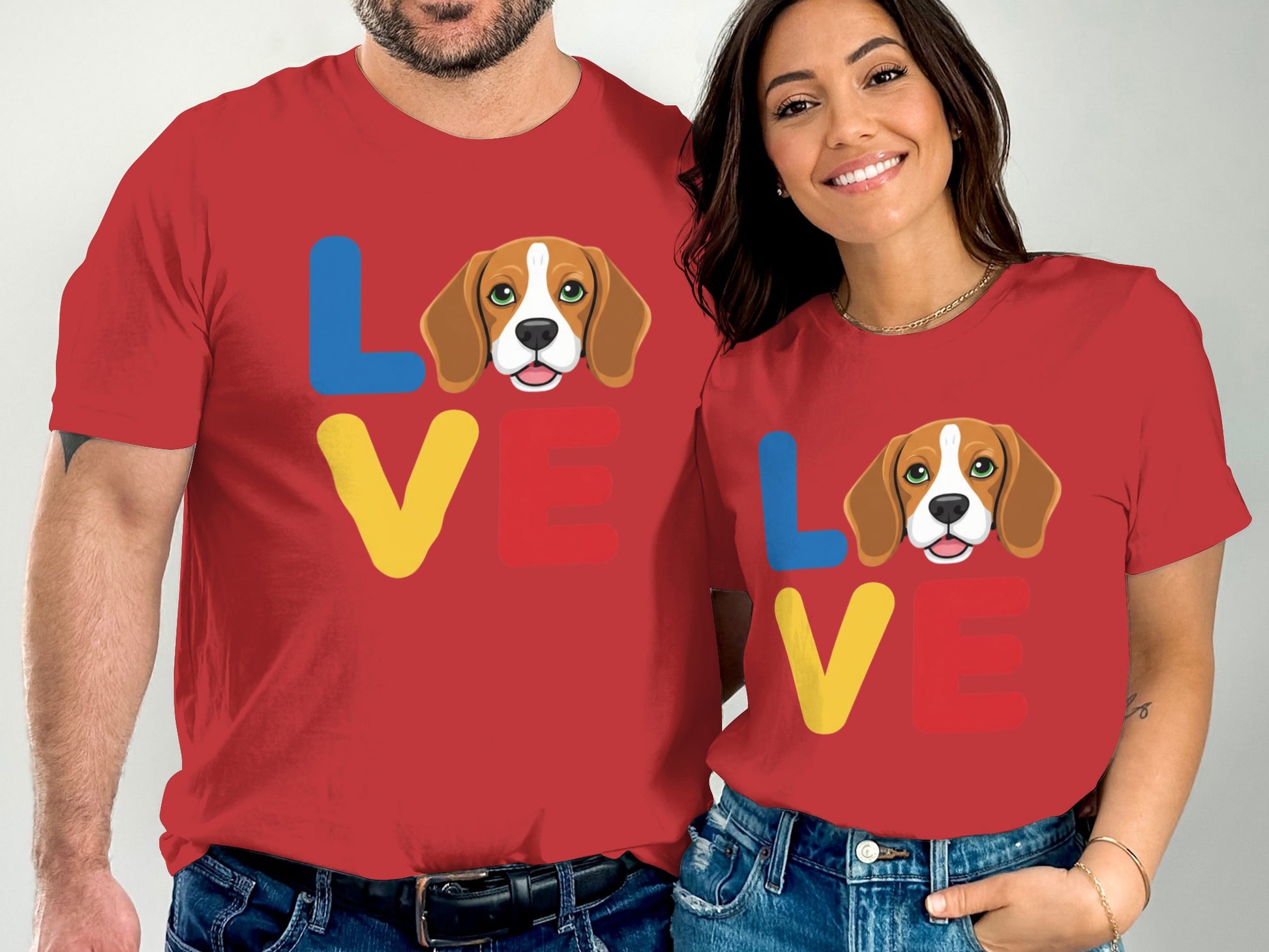 Love Beagle Design Matching Couple T-Shirt product type