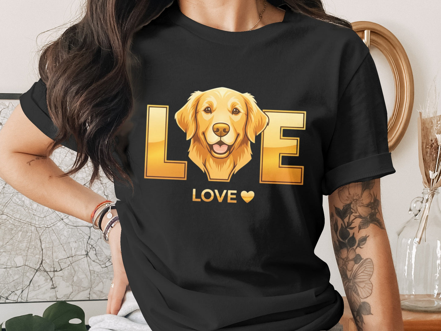 Golden Retriever Love Design Black T-Shirt product type
