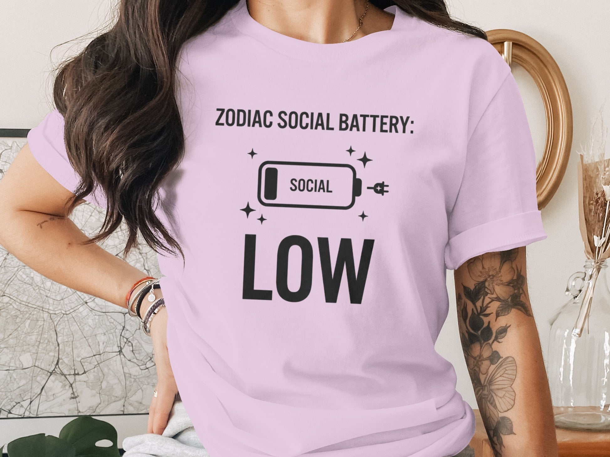 Zodiac Social Battery Low Graphic T-Shirt