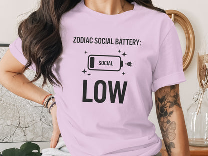 Zodiac Social Battery Low Graphic T-Shirt