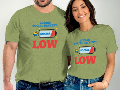 Zodiac Social Battery Low T-Shirt Graphic Design