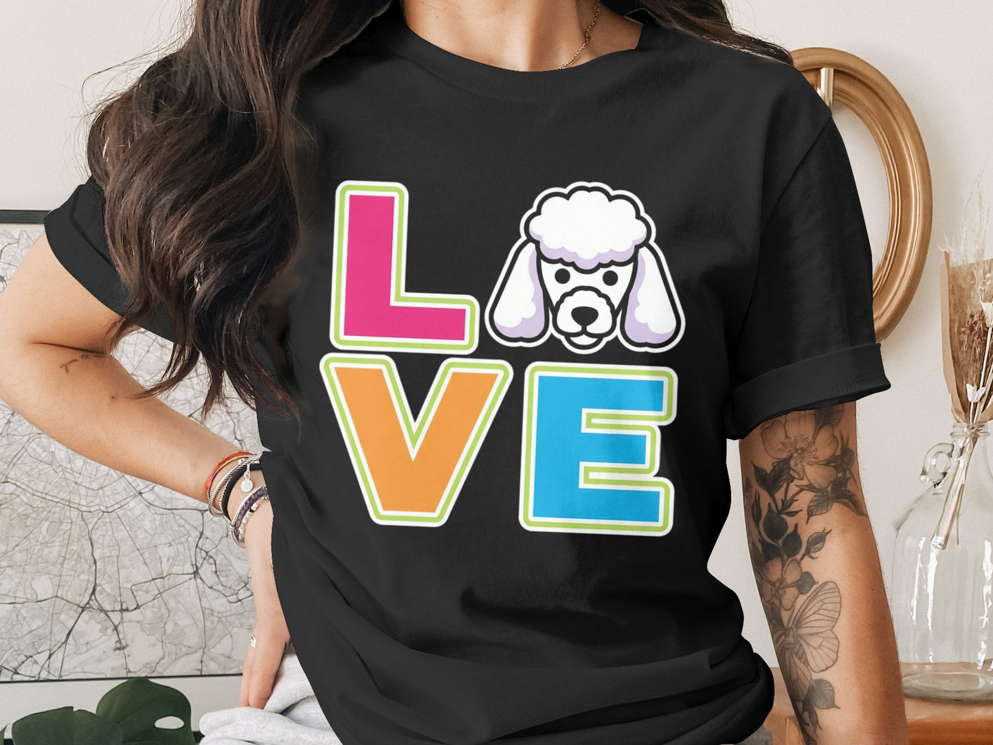 Colorful Love Poodle Graphic Print Shirt product