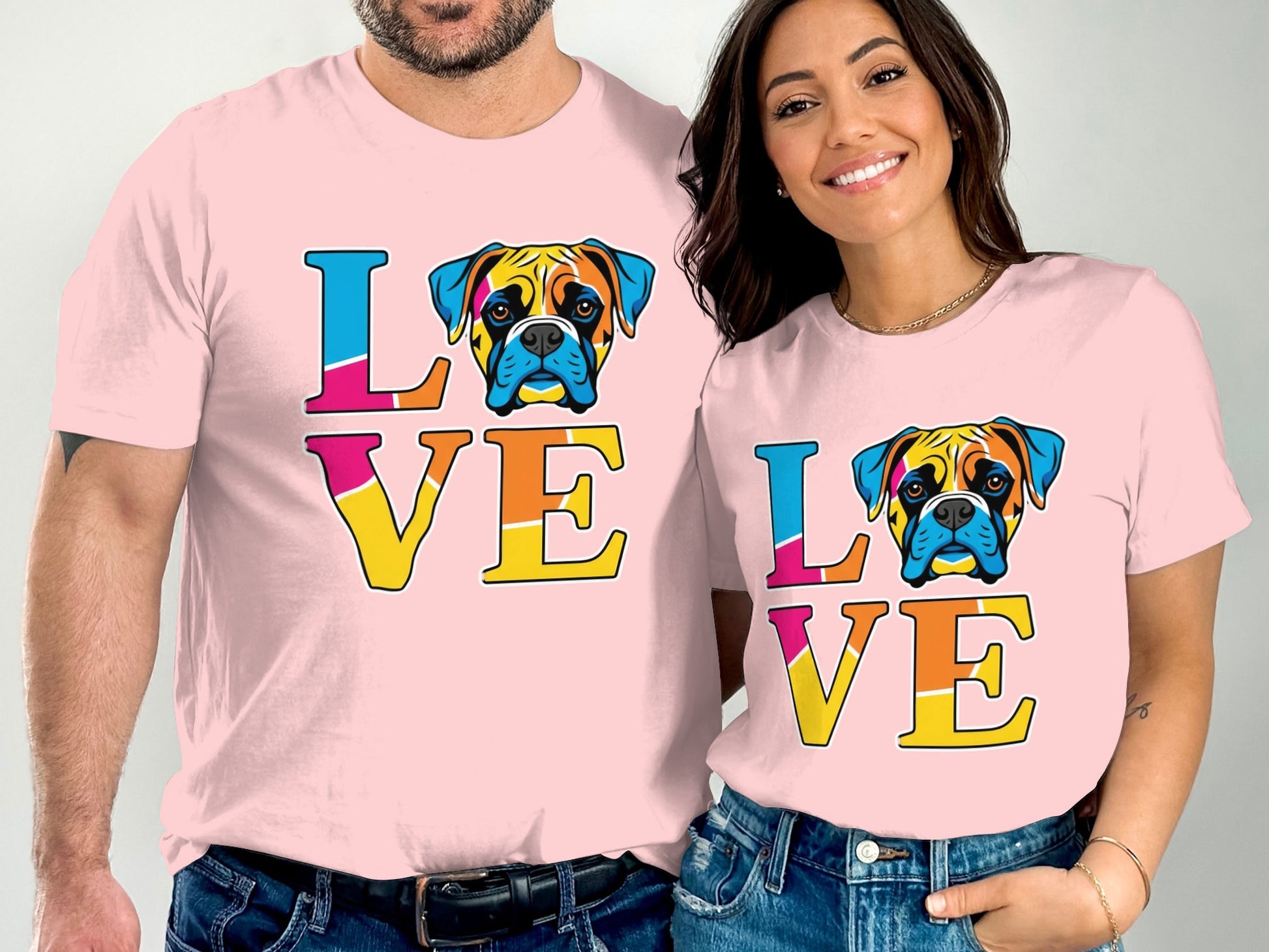 Pink Love Boxer Dog Graphic Couples T-shirt product