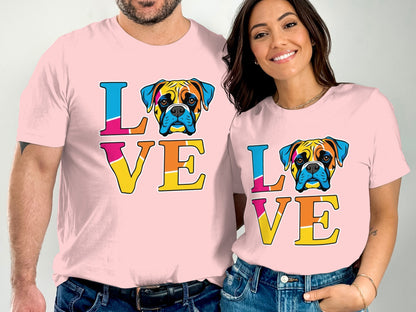 Pink Love Boxer Dog Graphic Couples T-shirt product