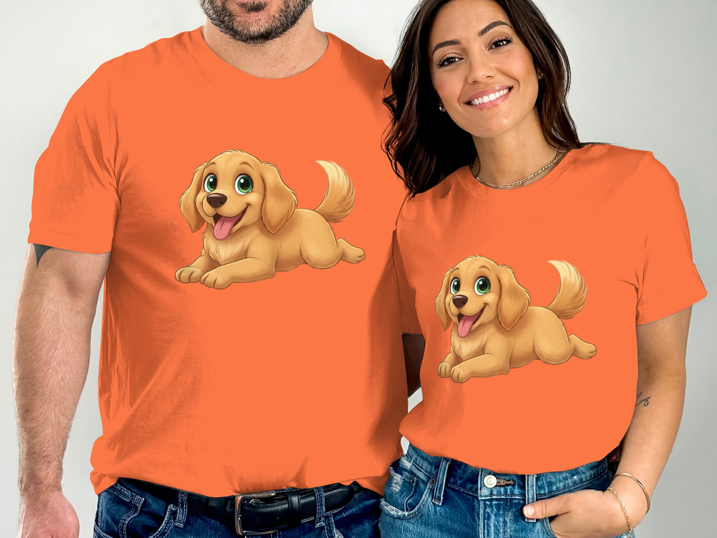 Matching Orange Shirts with Cute Puppy Design