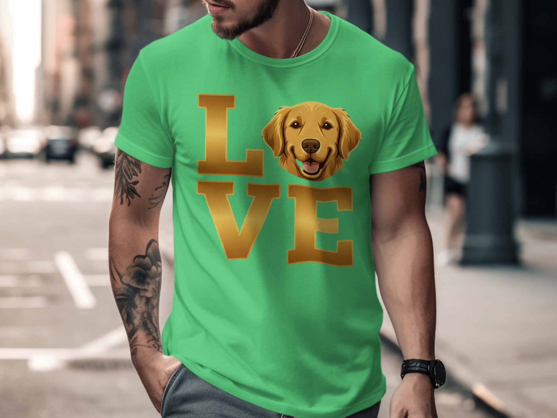 Love Golden Retriever Design Green Shirt product type**
