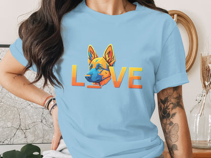 Colorful Dog Love Design on Blue T-Shirt product