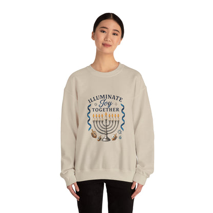 Hanukkah Sweatshirt - "Illuminate Joy Together" Menorah & Dreidel Holiday Crewneck