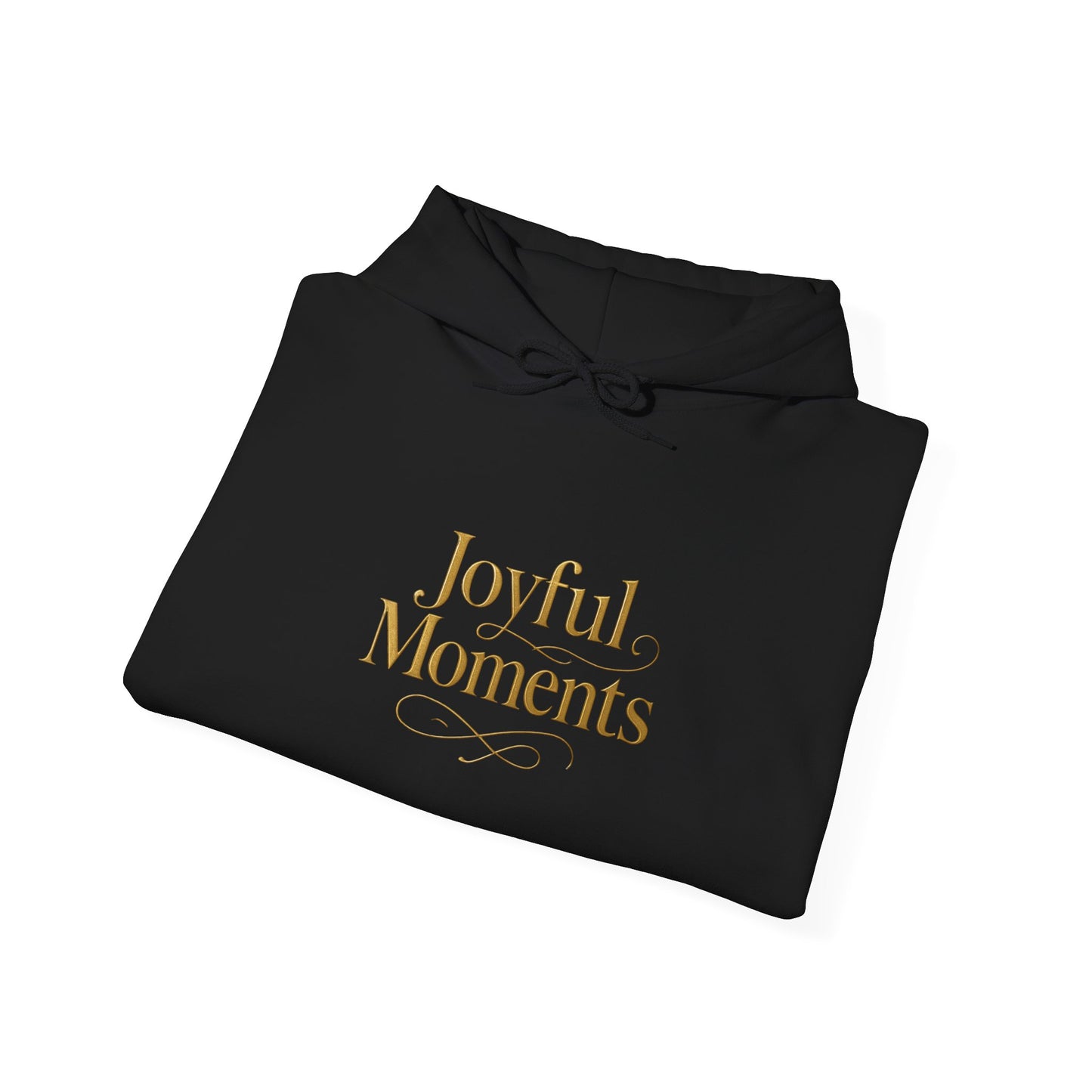 Joyful Moments Hoodie — Minimalist Gold Script Hooded Sweatshirt