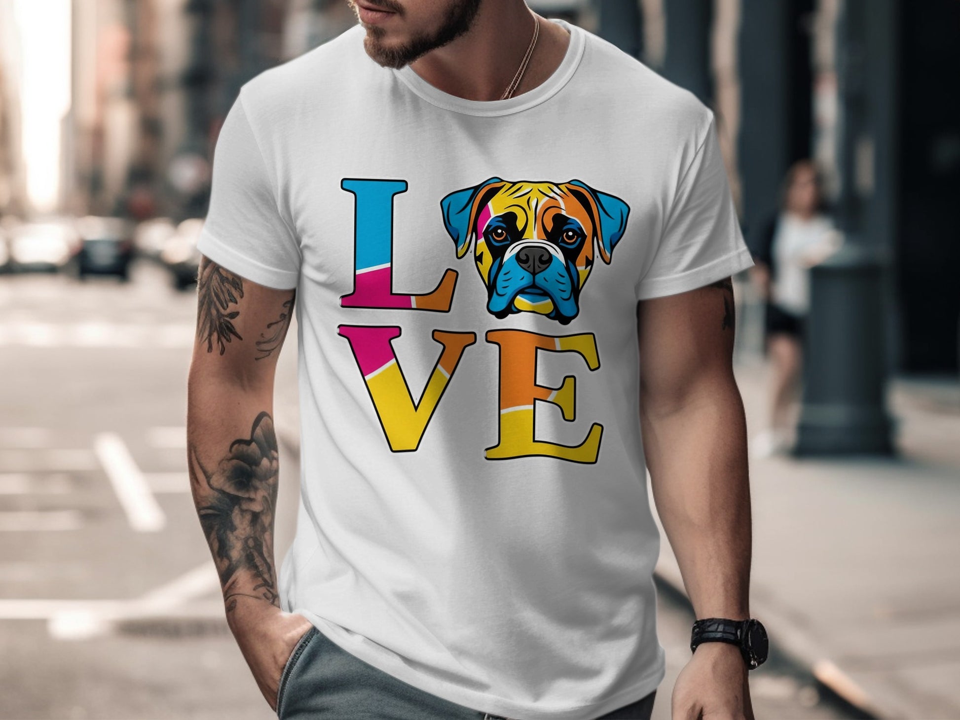 Colorful Love Graphic Dog T-shirt for Men product type