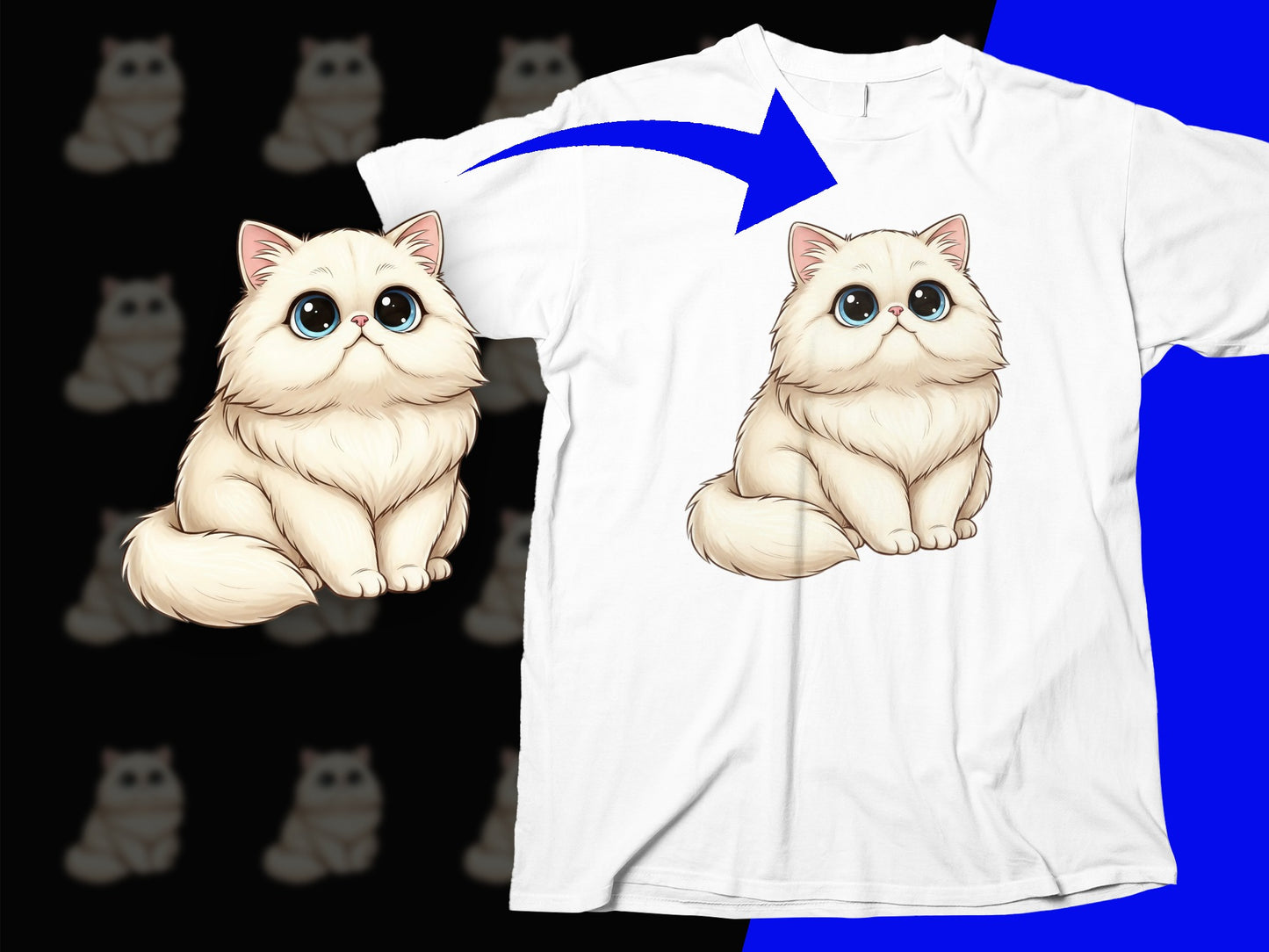 Cute Cartoon Cat T-Shirt, Adorable Fluffy Kitten Graphic Tee, Unisex White Shirt, Cat Lover Gift, Casual Wear