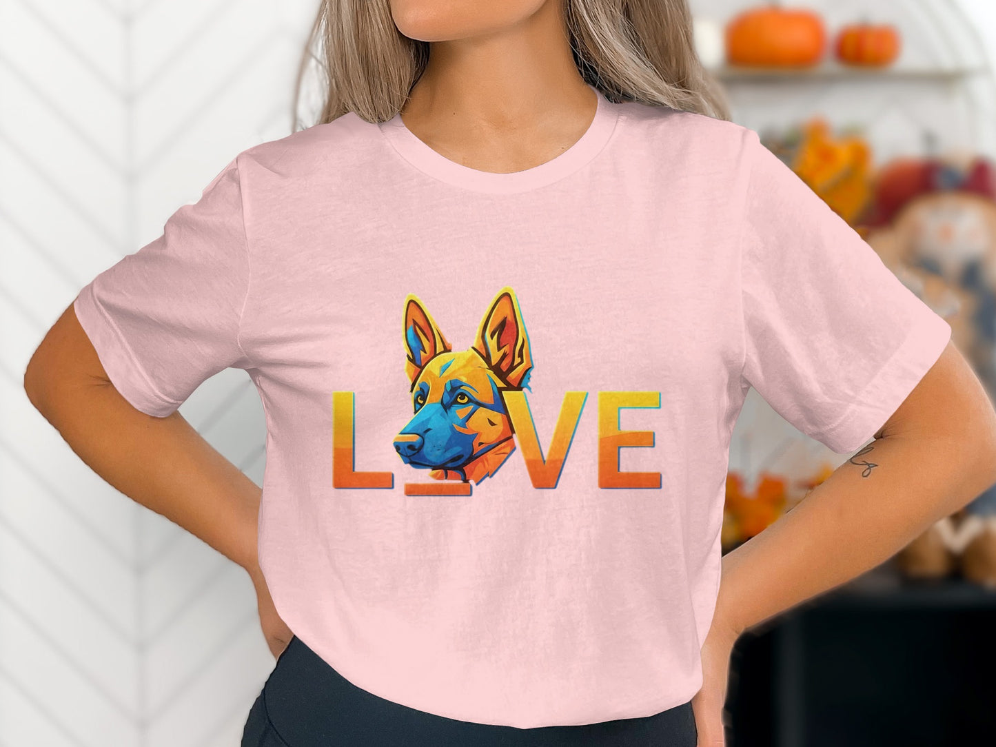 Colorful Love and Dog Graphic Short Sleeve Shirt product type