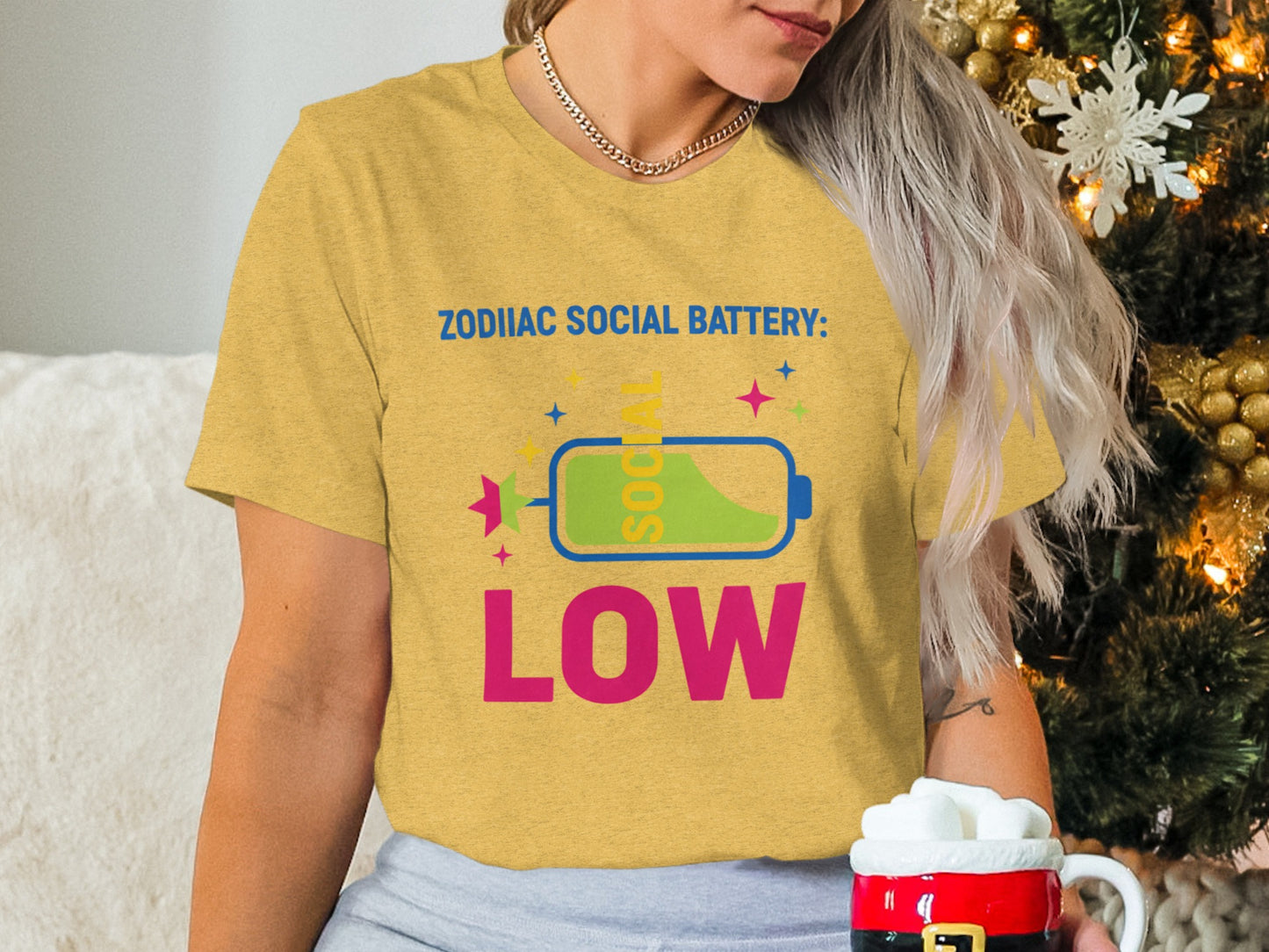 ZODIIAC SOCIAL BATTERY LOW Funny Graphic T-Shirt