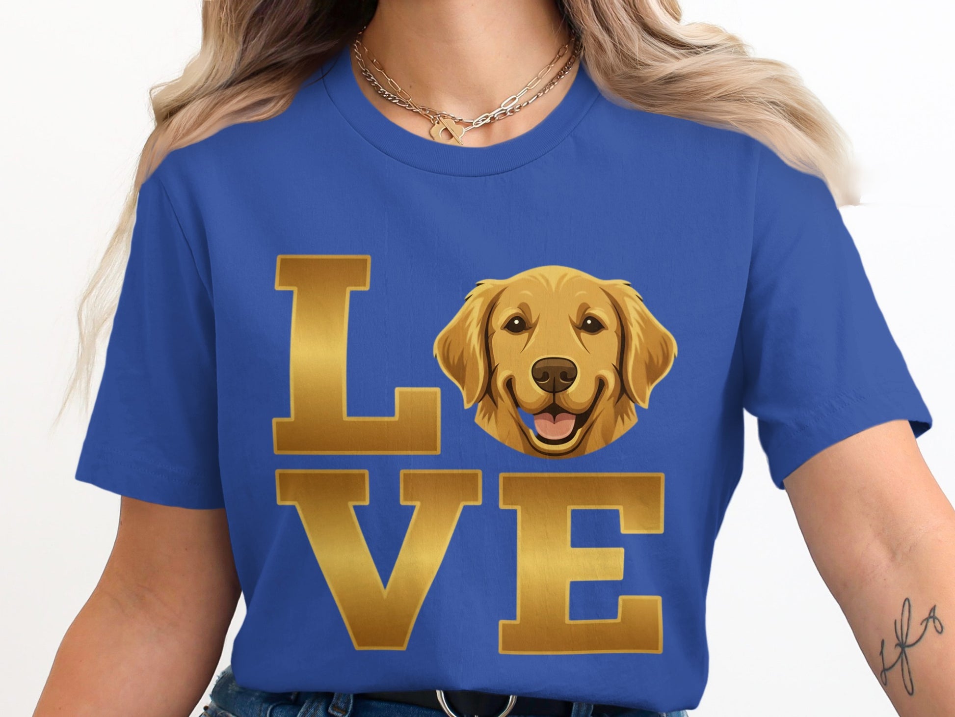 Golden Retriever Love Print Blue T-Shirt product type