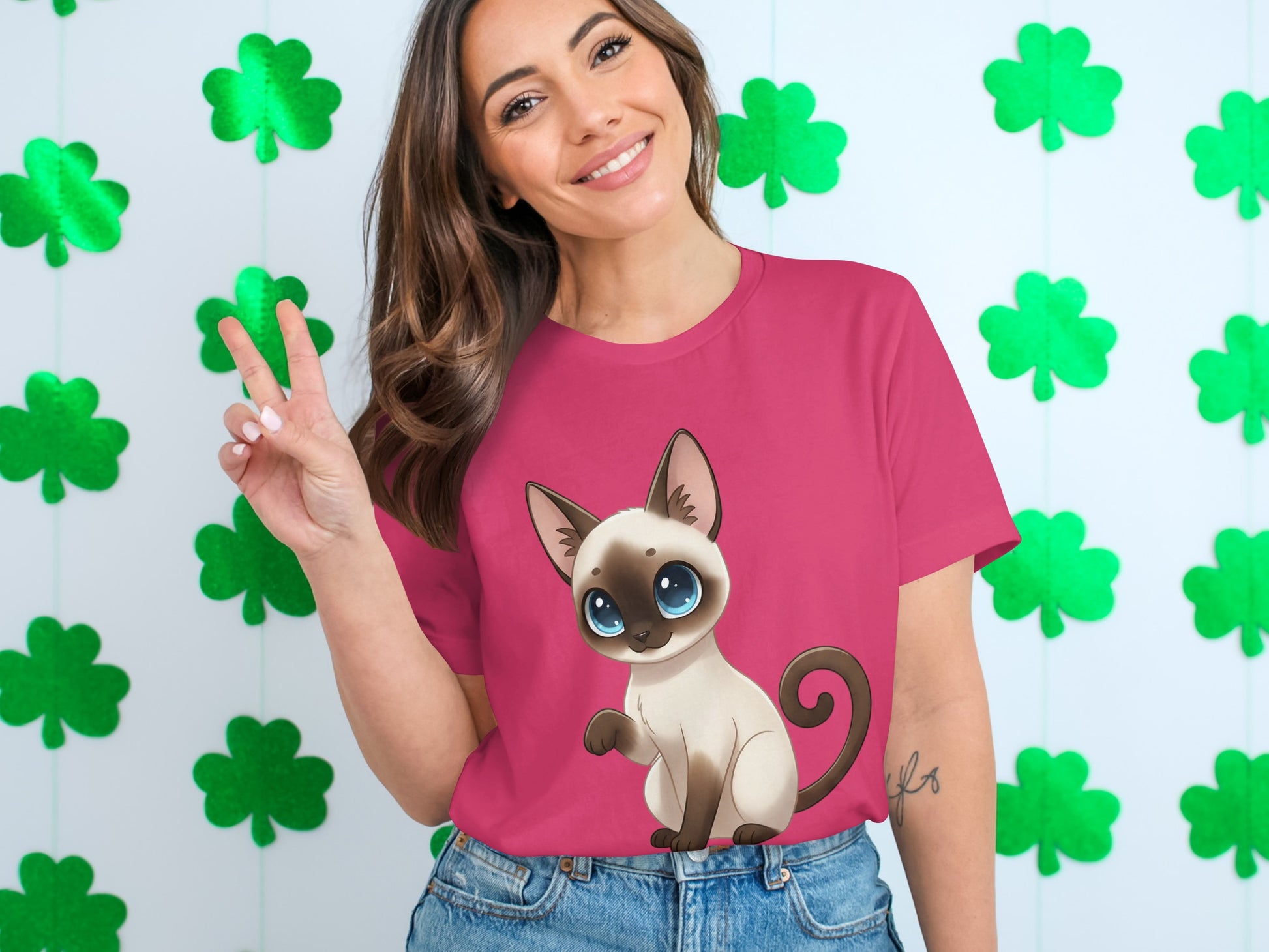 Cute Big-Eyed Cartoon Kitten on a Pink T-Shirt Product