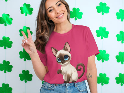 Cute Big-Eyed Cartoon Kitten on a Pink T-Shirt Product