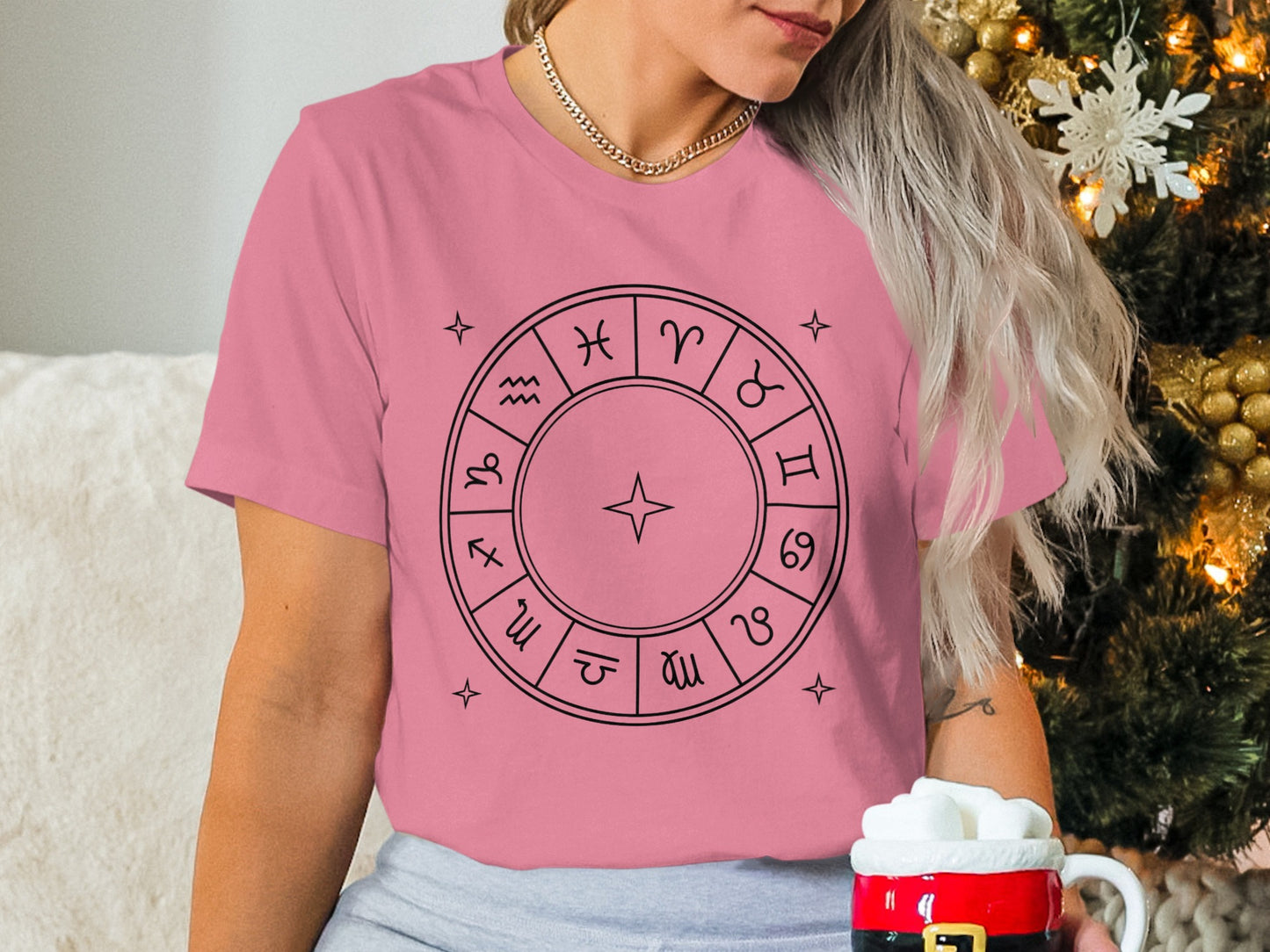 Pink Shirt with Zodiac Horoscope Symbols Design