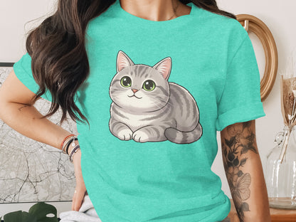 Adorable Grey Cat Graphic Printed Tee