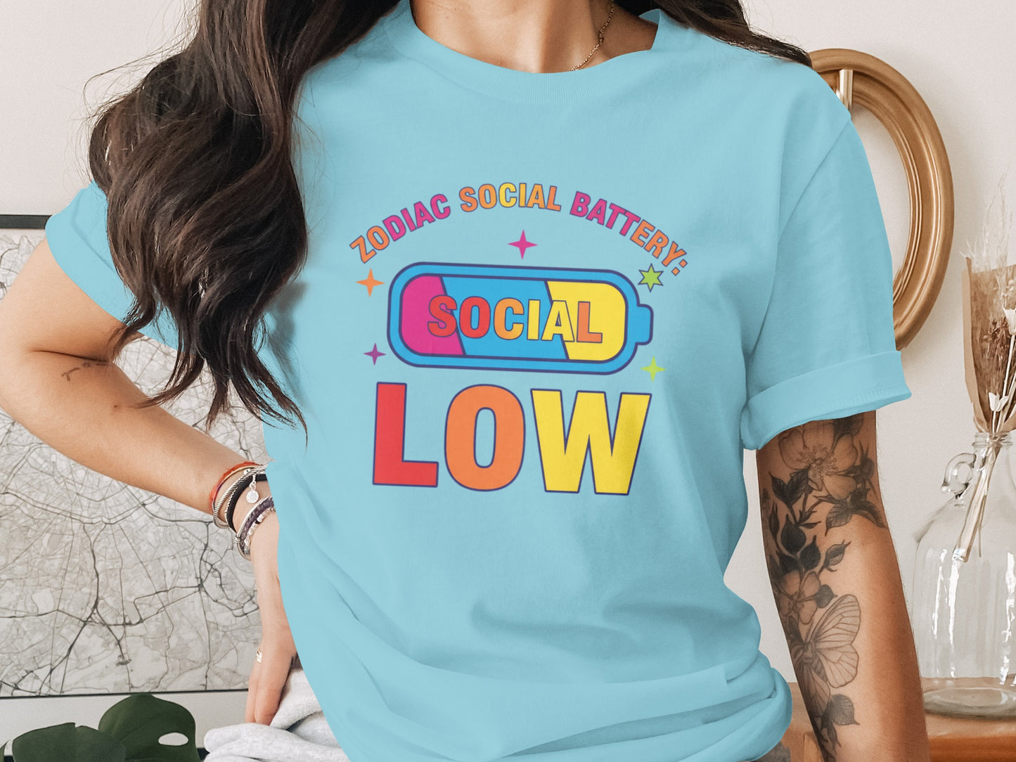 Zodiac Social Battery Social Low Graphic Shirt