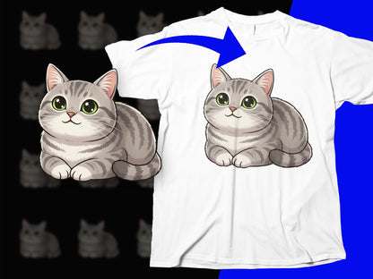 Cute Cat T-Shirt, Gray Tabby Cat Print, Casual Unisex Cat Lover Tee, Soft Cotton, Graphic Shirt for Pet Owners