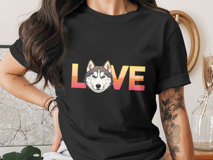 Husky Dog Love Design with Cool Colors Fun T-Shirts