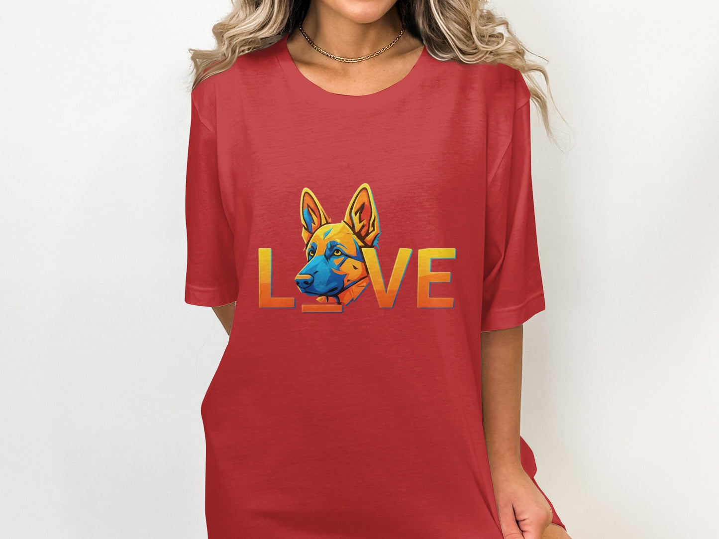 Colorful Dog Love Print Red T-Shirt product