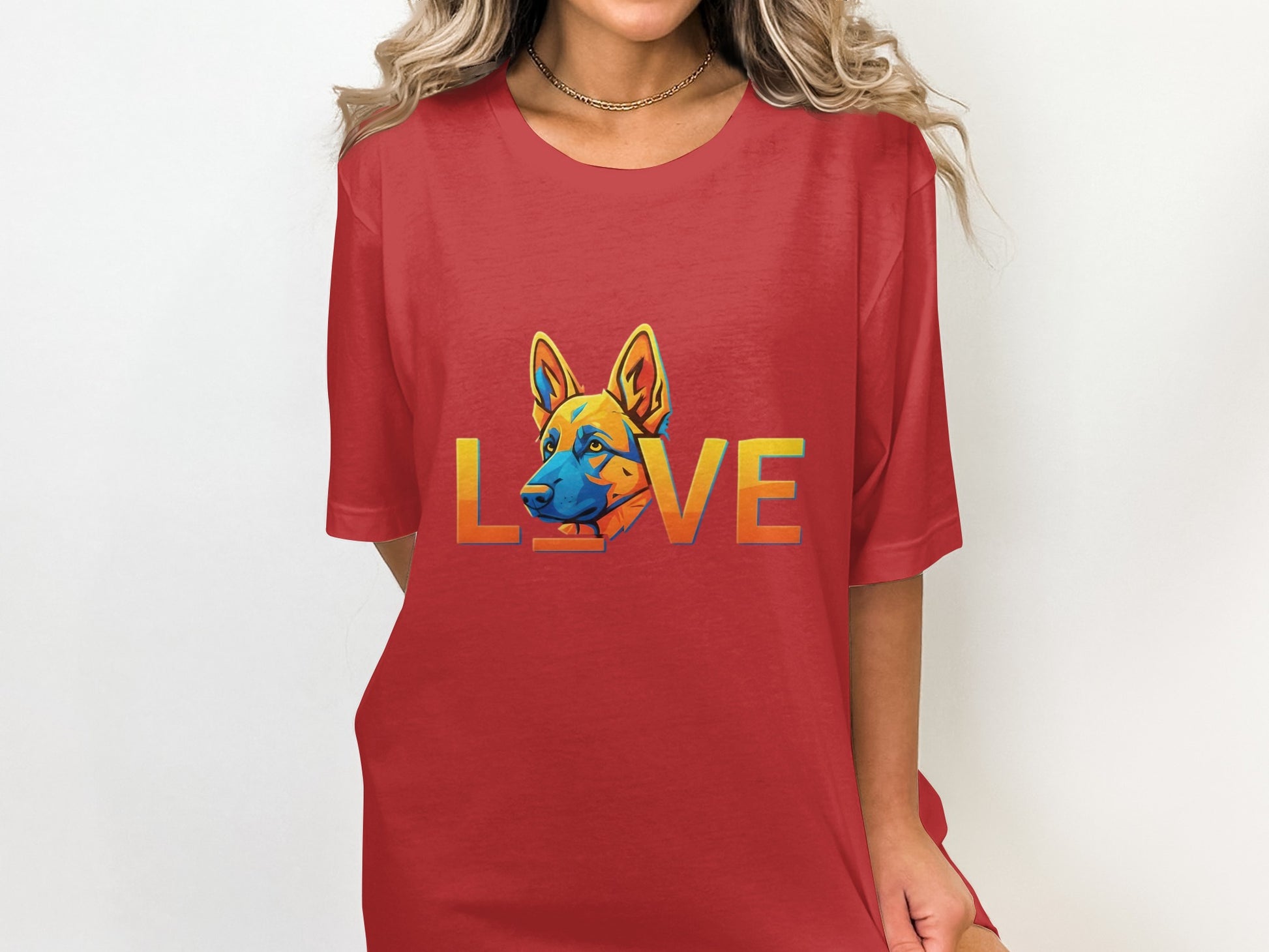 Colorful Dog Love Print Red T-Shirt product