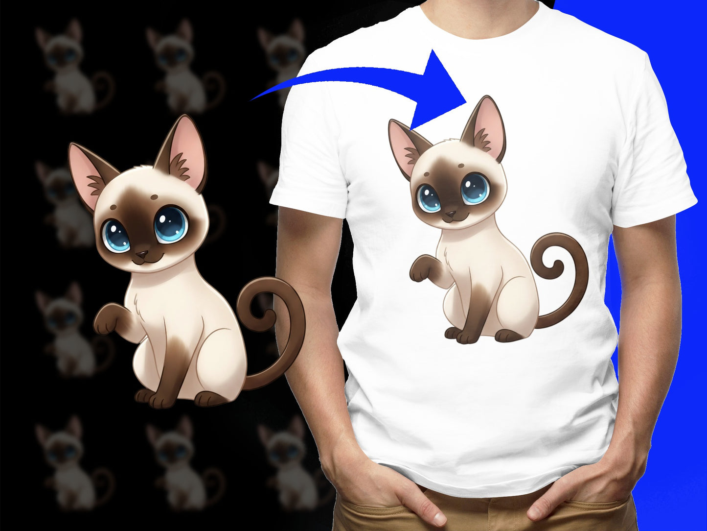Cute Siamese Cat T-Shirt, Whimsical Cartoon Kitten Graphic Tee, Unisex Cotton Shirt for Cat Lovers, Ideal Casual Wear