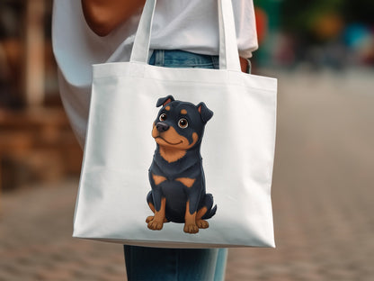 Cute Rottweiler Puppy Tote Bag, Large Canvas Dog Print, Eco-Friendly Shopping Bag, Gift for Dog Lovers