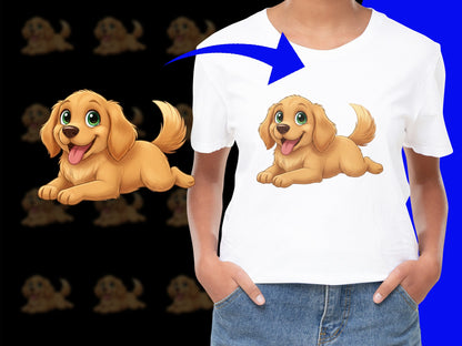 Cute Golden Retriever Puppy Cartoon T-Shirt, Adorable Dog Graphic Tee, Unisex Casual Wear for Dog Lovers